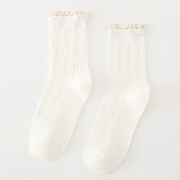 Chaussettes à volants froufrous en dentelle pour femmes, coton doux, haute qualité, Kawaii, chaussettes mignonnes, document solide, Harajuku, rétro, dame, fille, mode