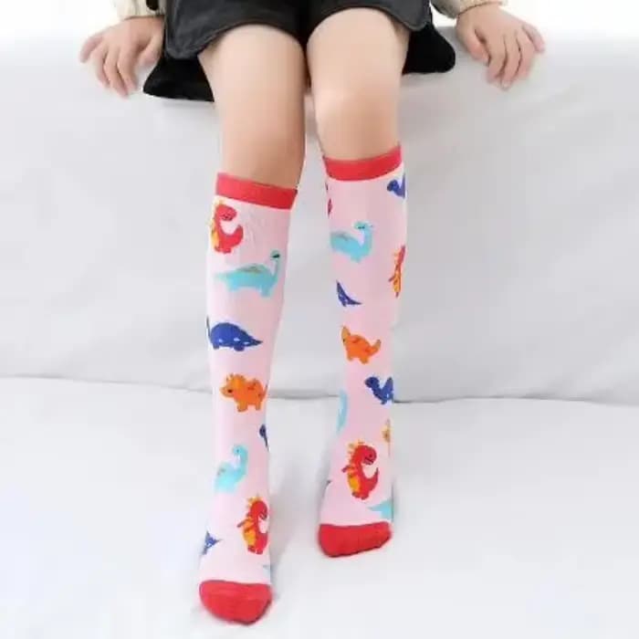 Chaussettes longues imprimées d'animaux pour enfants, bas droits, hauteur genou, dessin animé dinosa