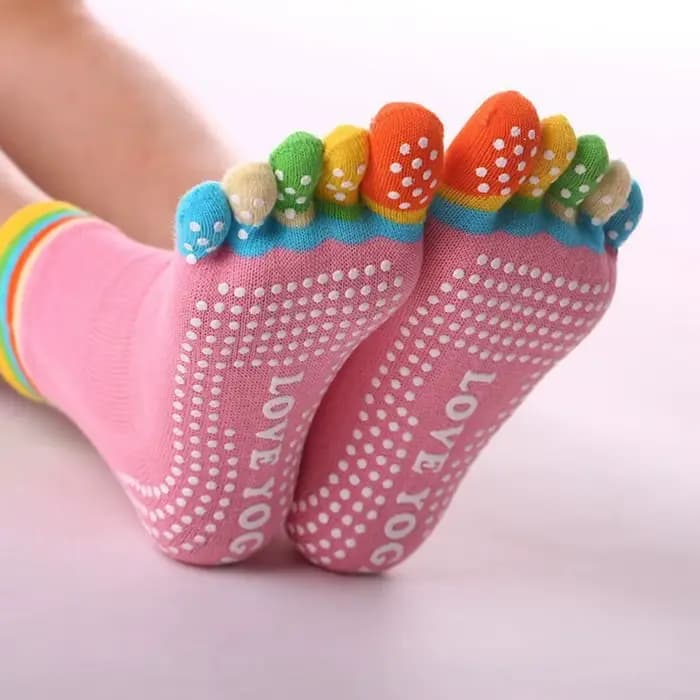 Chaussettes de yoga colorées pour femmes, chaussettes de fitness et de Pilates en coton, chaussettes arc-en-ciel antidérapantes pour l'entraînement, respirantes, violettes