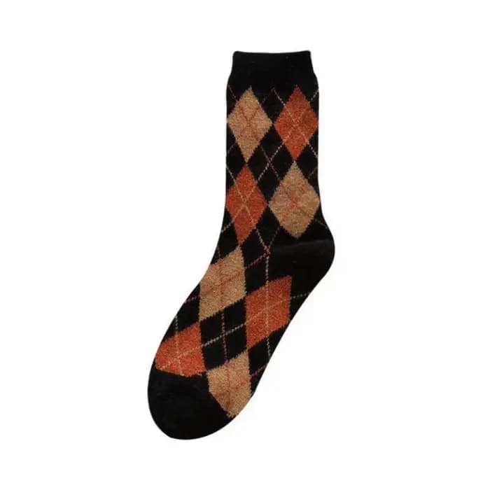 Chaussettes chaudes en tricot optique pour femmes, motif à carreaux Argyle, bonneterie vintage, styl