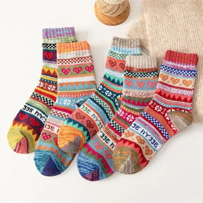 5 paires de chaussettes mollet rétro ethniques pour femmes