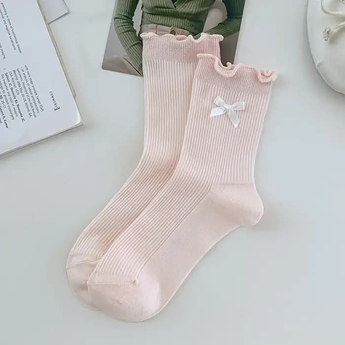 Chaussettes pour femmes, nouvelle collection, couleur bonbon, avec nœud, style décontracté, mode coréenne, respirantes, à volants, en coton