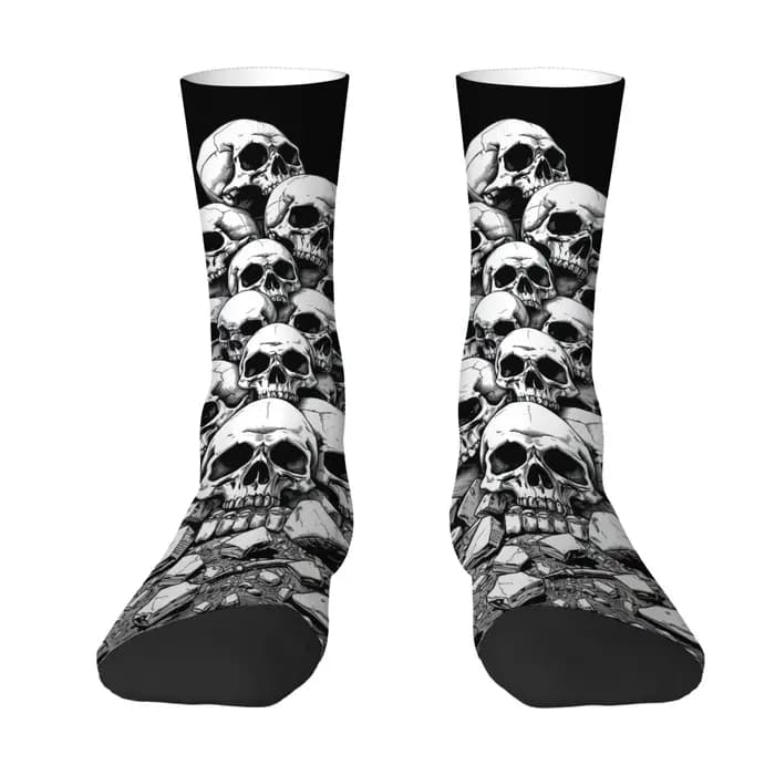 Chaussettes mi-mollet pour hommes à thème sombre avec imprimé crâne, douces, antidérapantes et respirantes, style gothique rebelle, style street horror