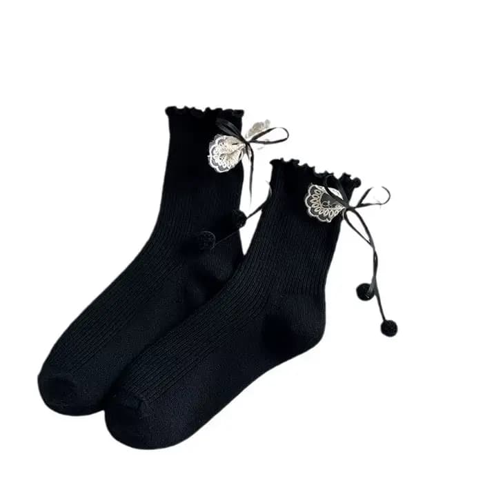 Chaussettes mi-tube en dentelle avec nœud pour femme