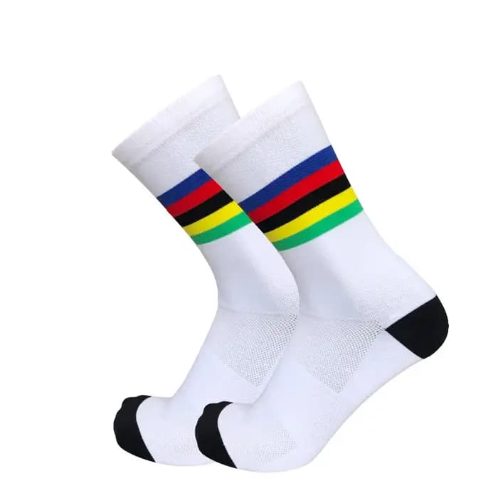 Compétition professionnelle avec rayures colorées chaussettes de cyclisme hommes femmes vélo de route en plein air vélo de course Sport chaussettes de course