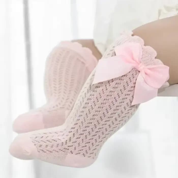 0-36M bébé fille chaussettes enfant en bas âge grand nœud coton été maille infantile genou