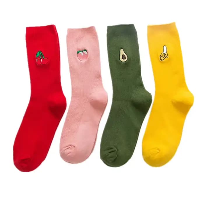 Chaussettes femme couleur bonbon coloré rose rouge vert jaune chaussette femmes filles fruits chaussettes pomme banane cerise chaussettes longues filles Sox