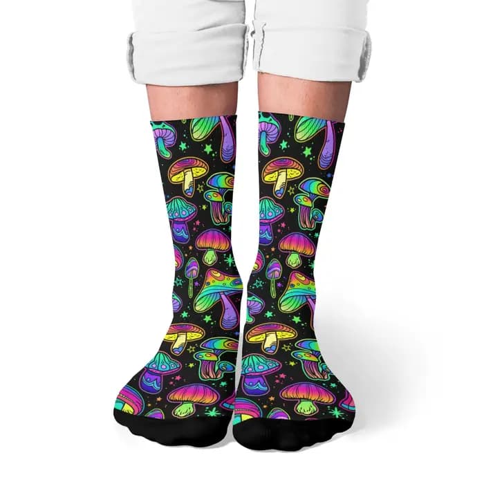 Chaussettes champignon arc-en-ciel rétro mode hommes