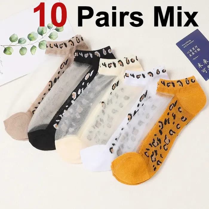 5/10 paires femmes imprimé léopard chaussettes courtes printemps été conception mince absorbant la sueur respirant doux confortable chaussettes décontractées 