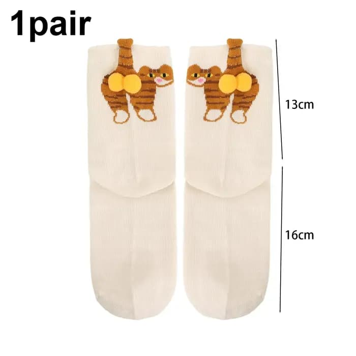 1/2 paires dessin animé chat mignon 3D boules drôles chaussettes Kawaii chaton tricot