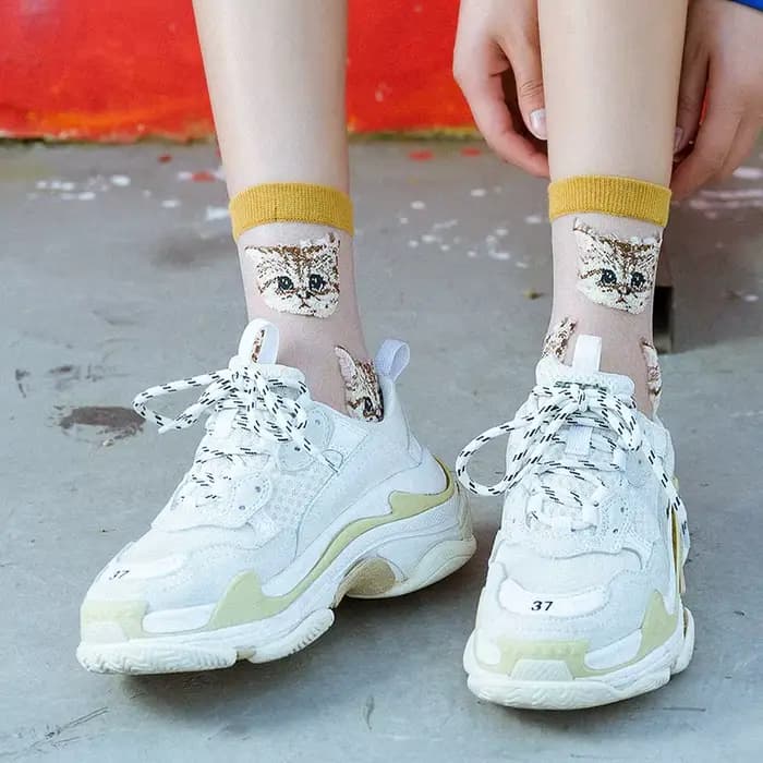 Femmes Transparent mignon chat chaussettes Kawaii dames mode japonaise coréenne