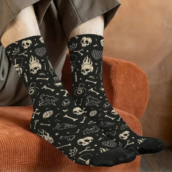 Chaussettes pour hommes avec imprimé de symboles de sorcellerie gothique rétro