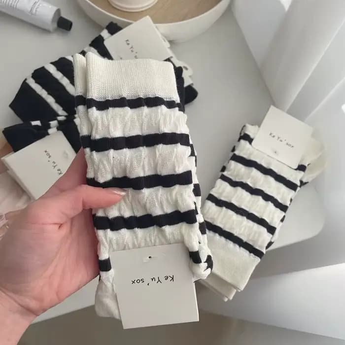 Chaussettes Rayées Légères et Respirantes en Coton
