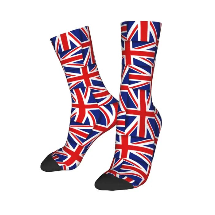 Nouveauté personnalisée impression Union Jack drapeau du royaume-uni chaussettes pour hommes femmes extensible été