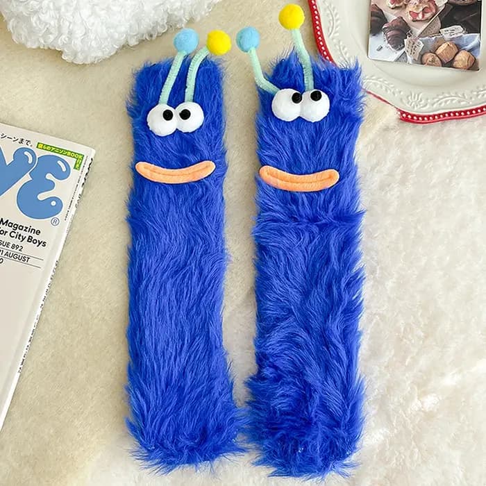 Chaussettes de sol amusantes pour filles, chaussettes de sommeil floues pour couple, chaussettes mignonnes, chaussettes de monstre, sourire, lieux chauds, cadeaux, automne, hiver, 1 paire