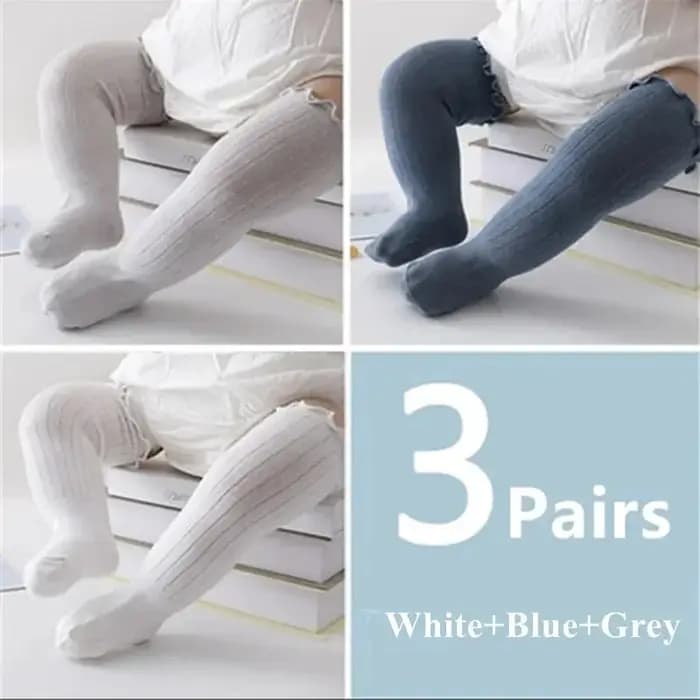 3 paires/lot bébé filles chaussettes dentelle froufrous solide coton longue genou haute enfants chaussette infantile