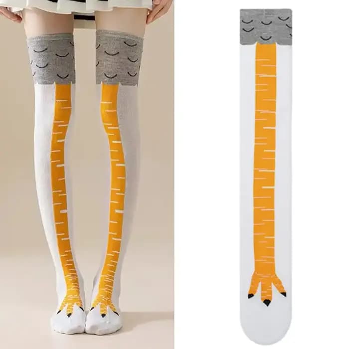 Pattes de poulet pieds chaussettes longues femmes sur le genou bas drôle dessin animé
