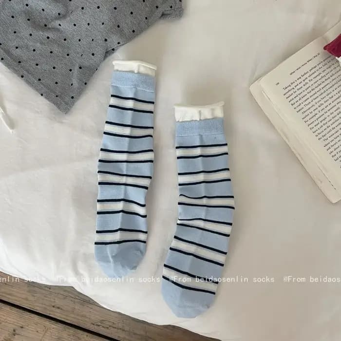 Printemps et été nouvelles chaussettes mi-tube rayées à Double nervure pour hommes et femmes bas de marque de mode de sport décontracté