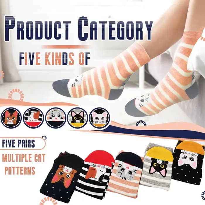 5 paires de chaussettes chat mignon pour femmes