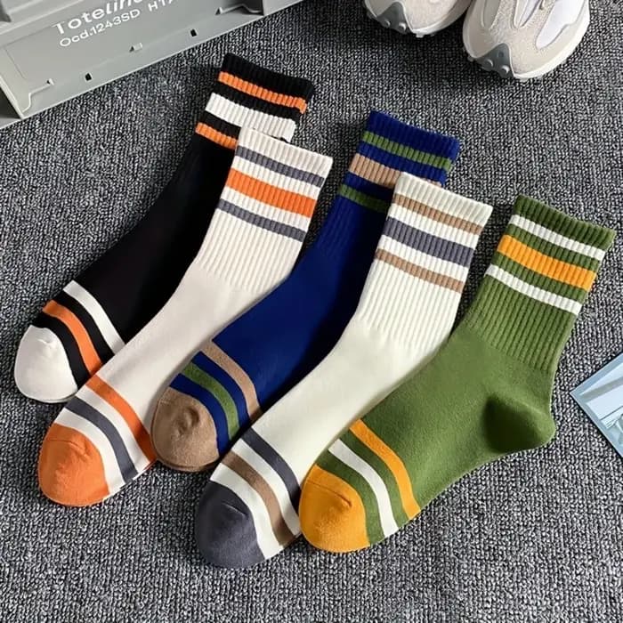 5 paires de chaussettes décontractées à rayures colorées pour hommes, chaussettes de sport à la mode, absorbant la sueur et respirantes, adaptées à toutes les saisons