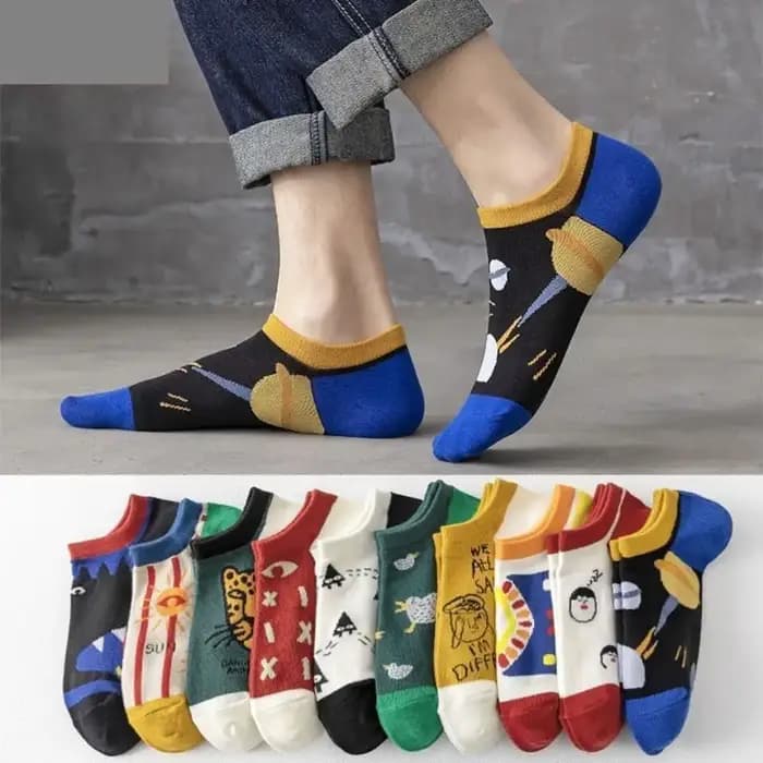 10 paires de chaussettes pour hommes ensemble dessin animé à la mode polyvalent décontracté cheville