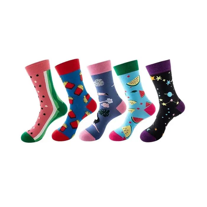 5 paires hommes robe à motifs chaussettes décontractées drôle fou amusant coloré nouveauté coton peigné mode Cew chaussettes
