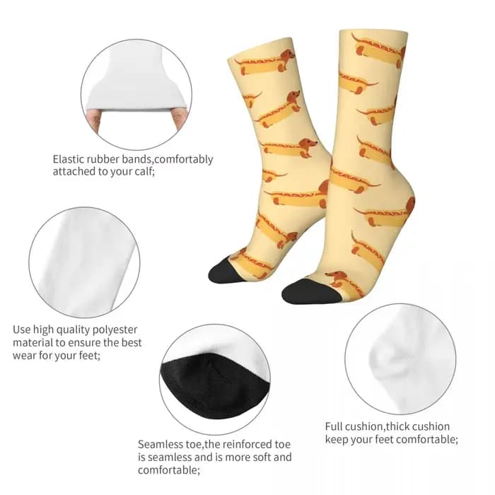 Chaussette folle drôle pour hommes Hot Dog Hip Hop Harajuku teckel heureux motif respirant imprimé garçons équipage