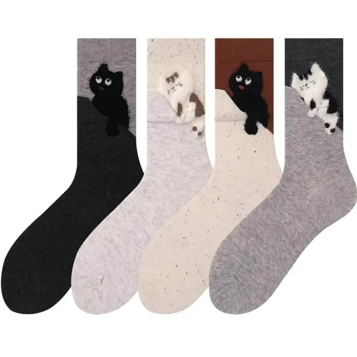 Kawaii dessin animé chaton polaire mi-mollet chaussettes bloc peluche chat imprimé automne chaud coton longue chaussette faux deux pièces Pile Up chaussettes