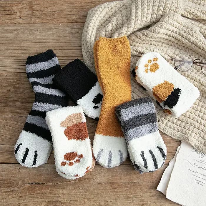 Femmes hiver chaud moelleux chaussettes mignon Animal griffe chat patte empreinte floue