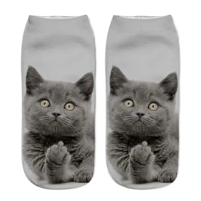 3 paires nouvelle impression 3D drôle mignon dessin animé chaton unisexe chaussettes courtes créatif coloré Multiple