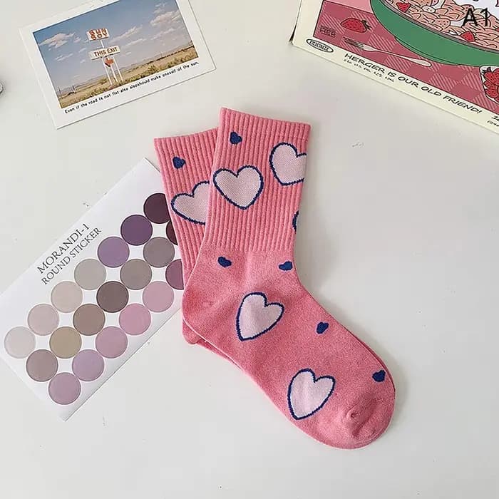 Chaussettes décontractées en coton Harajuku pour femmes et filles, fleur rose, mode, mignon, doux, coréen, japonais, Kawaii