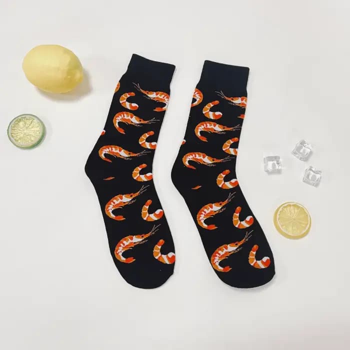 1 paire de chaussettes créatives à motif crevettes, chaussettes mi-mollet douces et confortables pour hommes, pour tous les jours