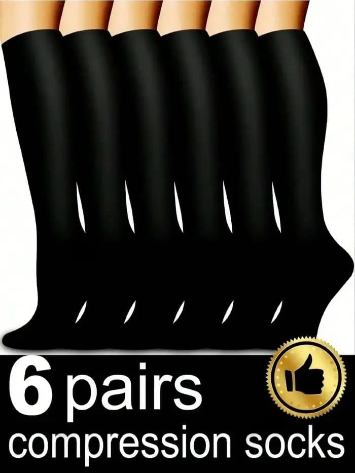 6 paires de chaussettes de compression – Design unisexe jusqu'aux genoux avec tissu doux et léger