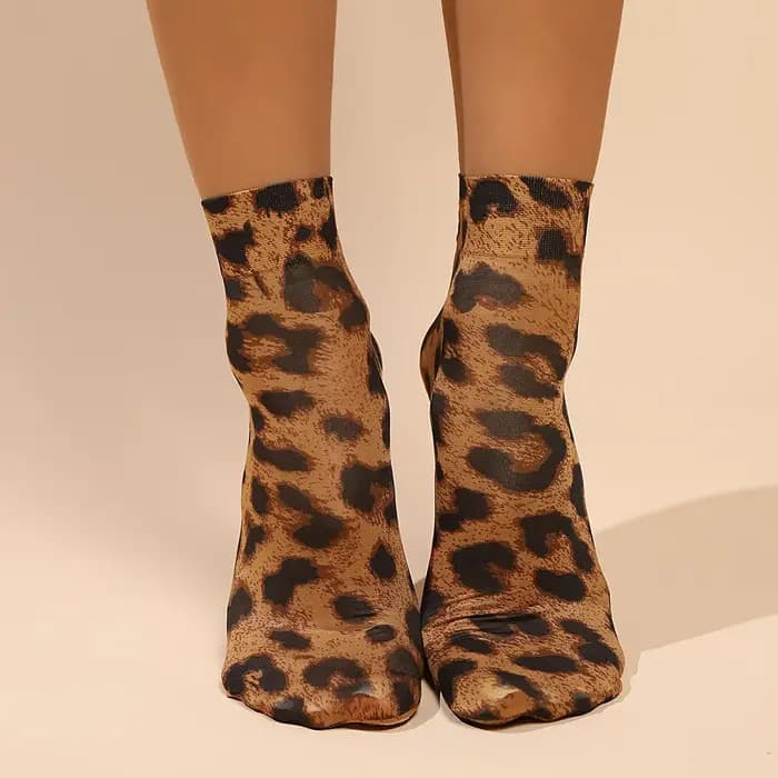 Chaussettes courtes imprimées léopard à grandes fleurs