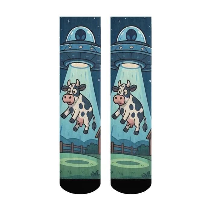 Harajuku Retro UFO Kidnapped Cow Pattern Men's Socks Comfortable Breathable Non-slip Casual Socks Novelty Street Crew Socks Gift