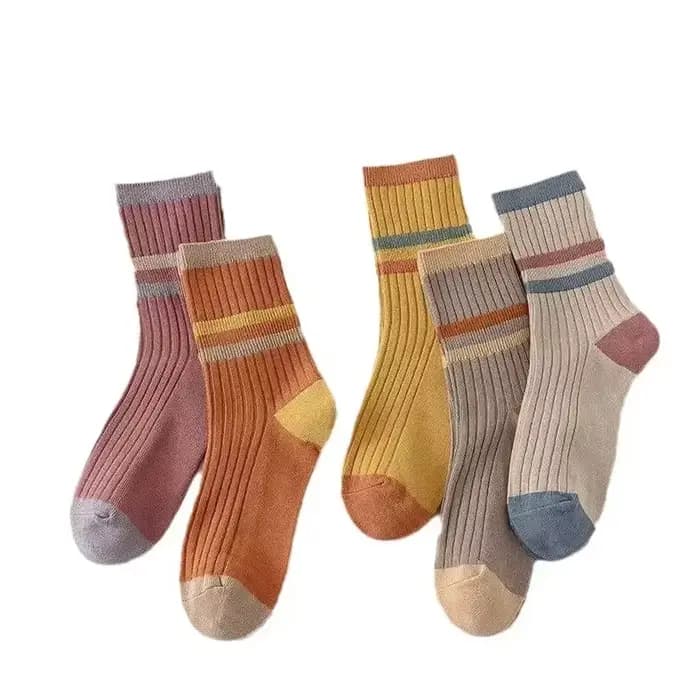 5 paires de chaussettes imprimées rayées pour femmes