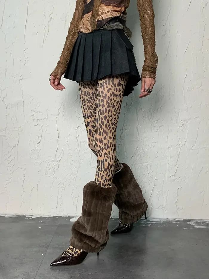 Collants rétro imprimé léopard Style Y2K pour femmes