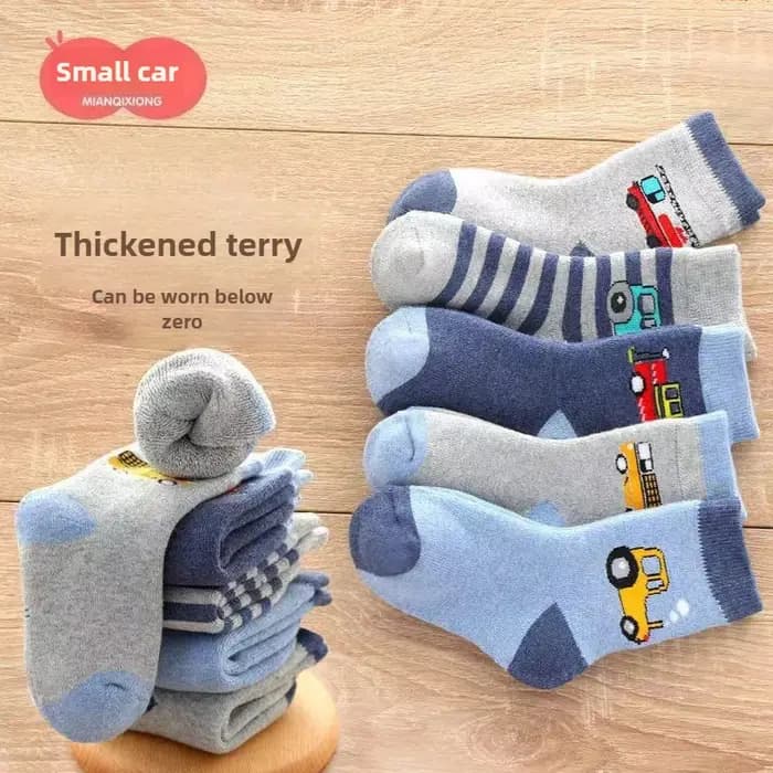 5 paires de chaussettes thermiques en éponge mi-mollet doublées de polaire pour enfants