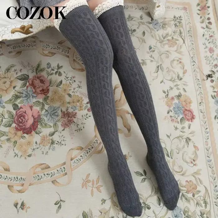 Femmes cuisse haute chaussettes filles bas dentelle hiver