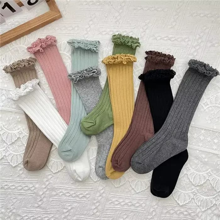Chaussettes hautes à volants pour filles, longues et douces, en coton, avec dentelle et fleurs, pour l'école