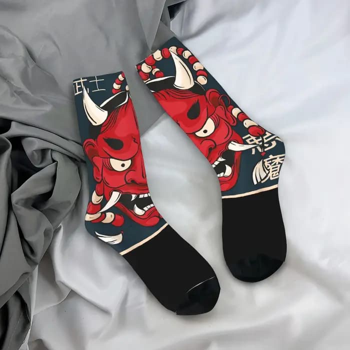Chaussettes Hannya pour hommes et femmes, masque de démon japonais, bas de Culture de Tokyo, chaussettes d'hiver de haute qualité, chaussettes d'escalade imprimées
