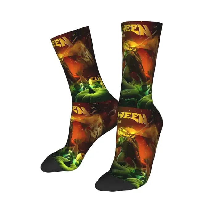 Chaussettes h-helloweenes pour hommes et femmes, impression amusante personnalisée, bande de métal l