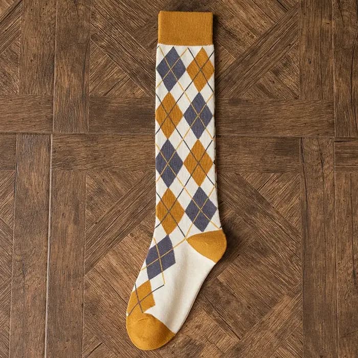 Chaussettes au genou à motif à carreaux de diamant pour femmes et filles