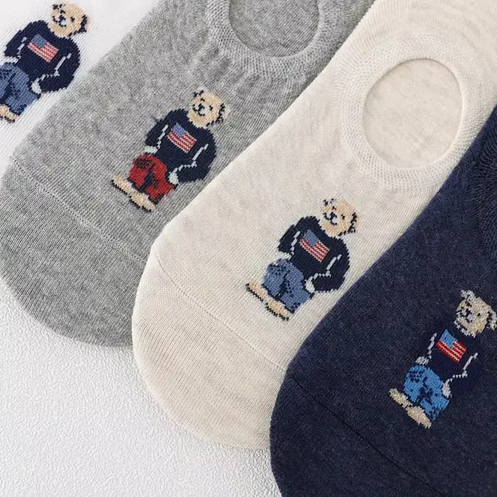 Été 5 paires 1 ensemble mode hommes dessin animé ours automne chaussettes antidérapant Transparent confortable Silicone