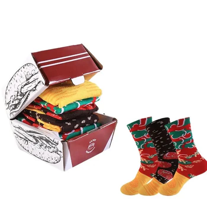 Deux paires de chaussettes colorées à motifs de hamburgers pour hommes et femmes