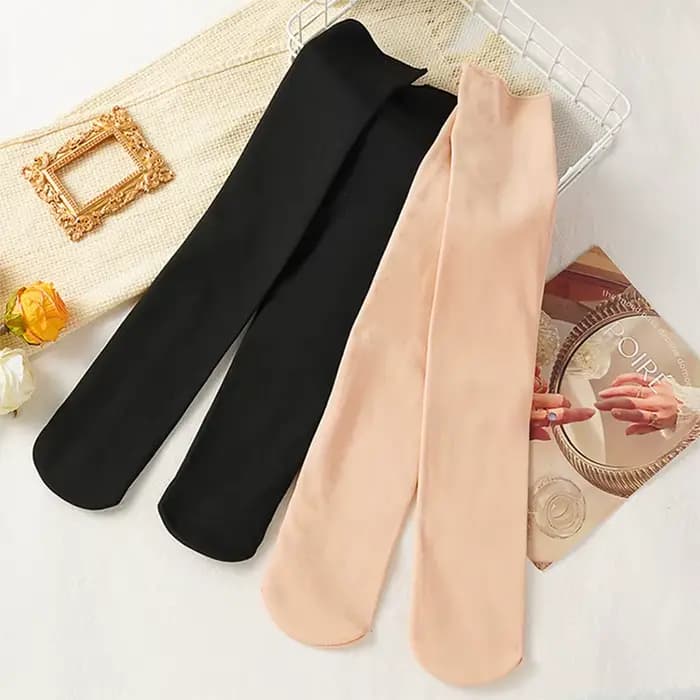 Peau noire automne hiver chaud genou mollet chaussettes femmes doublé polaire épaissir mince neige