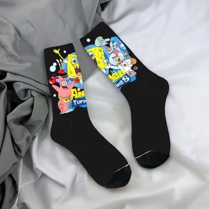 Chaussettes pour femmes et hommes, chaussettes Spongebob, chaussettes amusantes et confortables pour l'automne, chaussettes de sport antidérapantes