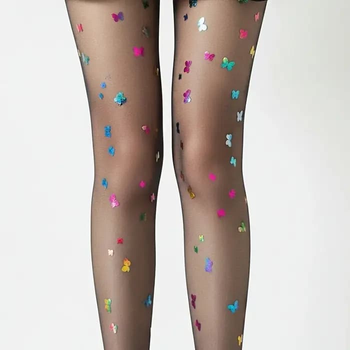 Collants noirs sexy pour femmes, style vintage Y2K, imprimé papillon, en soie transparente, pour filles Lolita, fins, d'été, bas hauts
